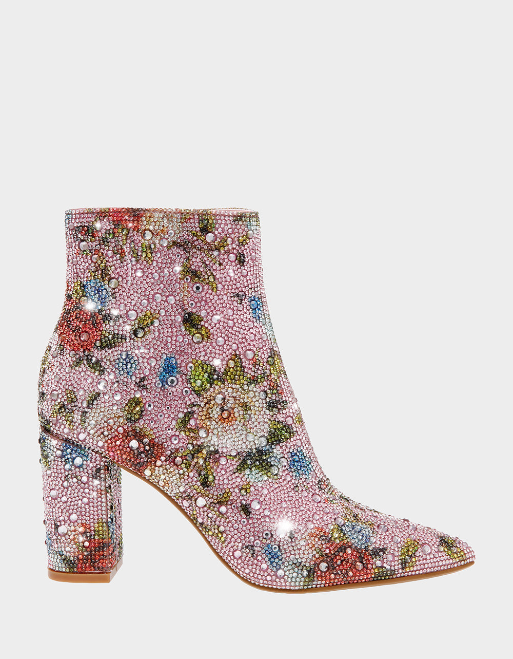 Floral Rhinestone Booties with Block Heel & Side Zipper | RE:LUV