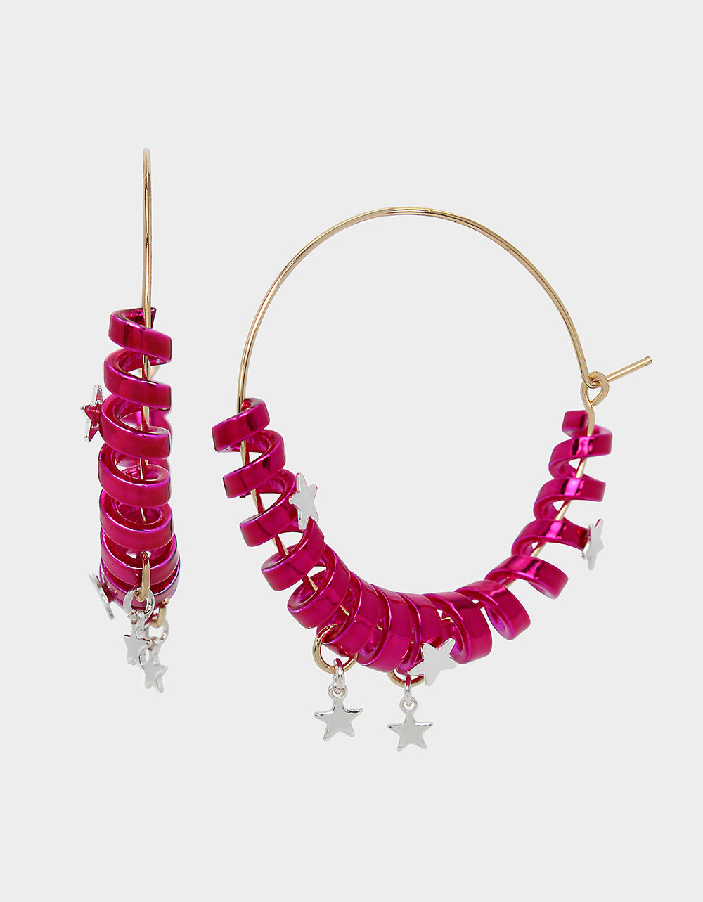 Pink Coil Hoop Earrings with Star Accents | Betseys Holiday