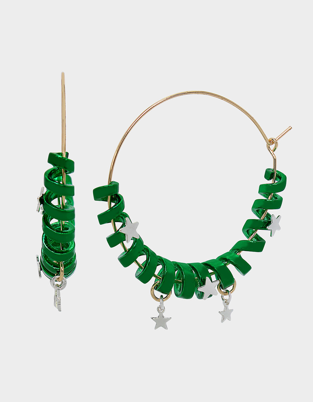 Green Coil Hoop Earrings with Star Accents | Betseys Holiday Jewelry