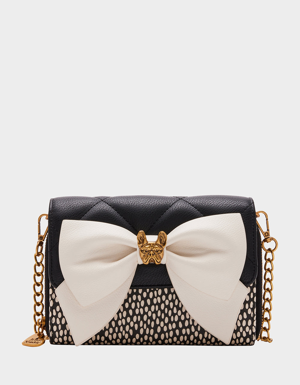 Bow Wallet on Chain with Convertible Crossbody Design | Bulldog Black & White