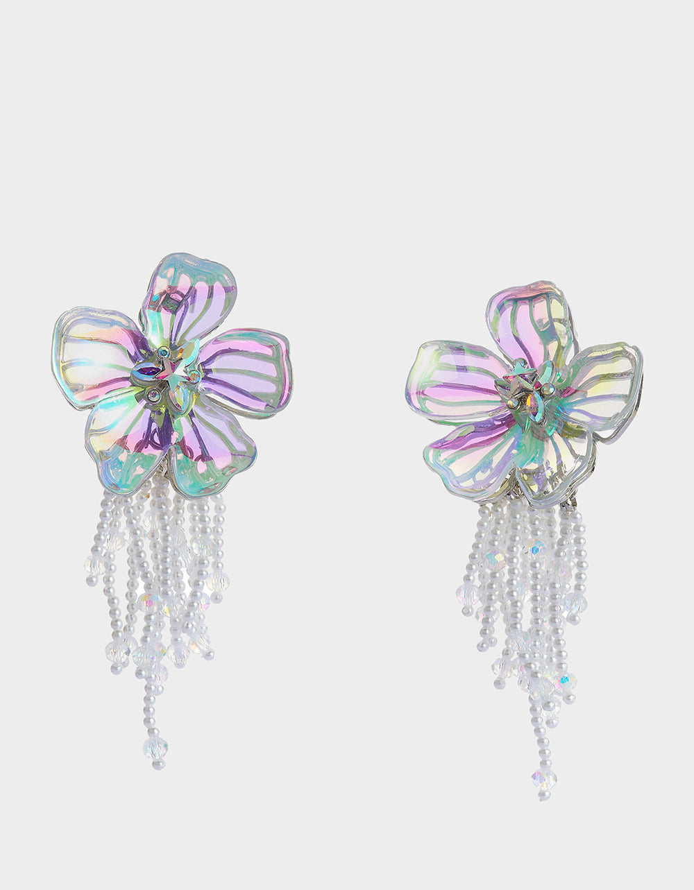 Crystal Flower Fringe Drop Earrings with Pearl Accents | Garden Glam